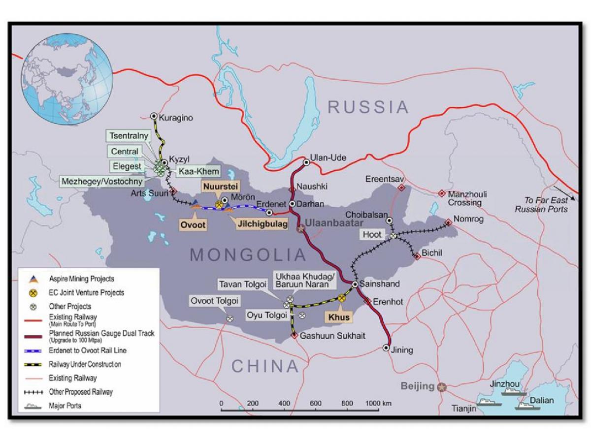 Mongolijos geležinkelių žemėlapis