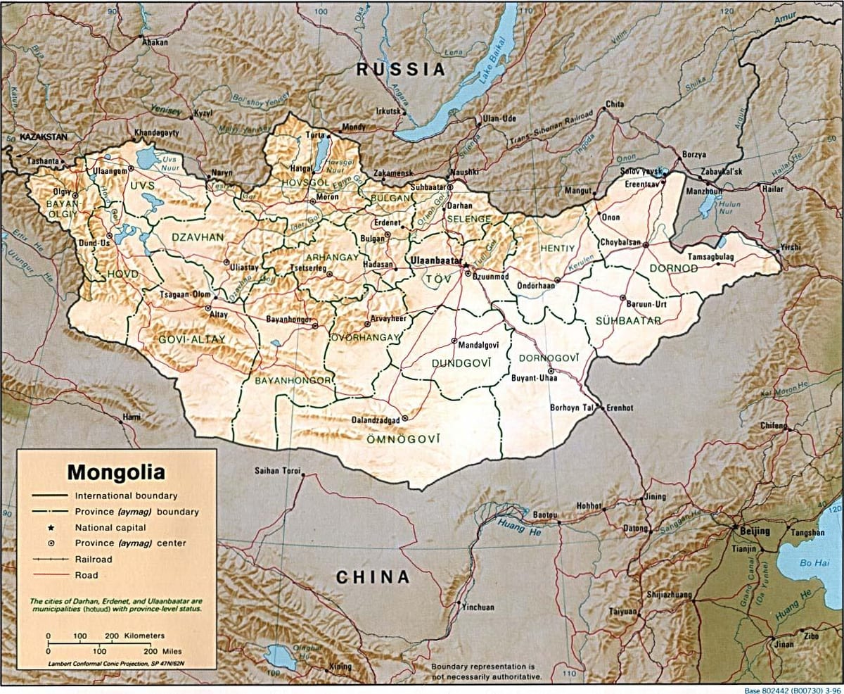 Mongolija geografinis žemėlapis