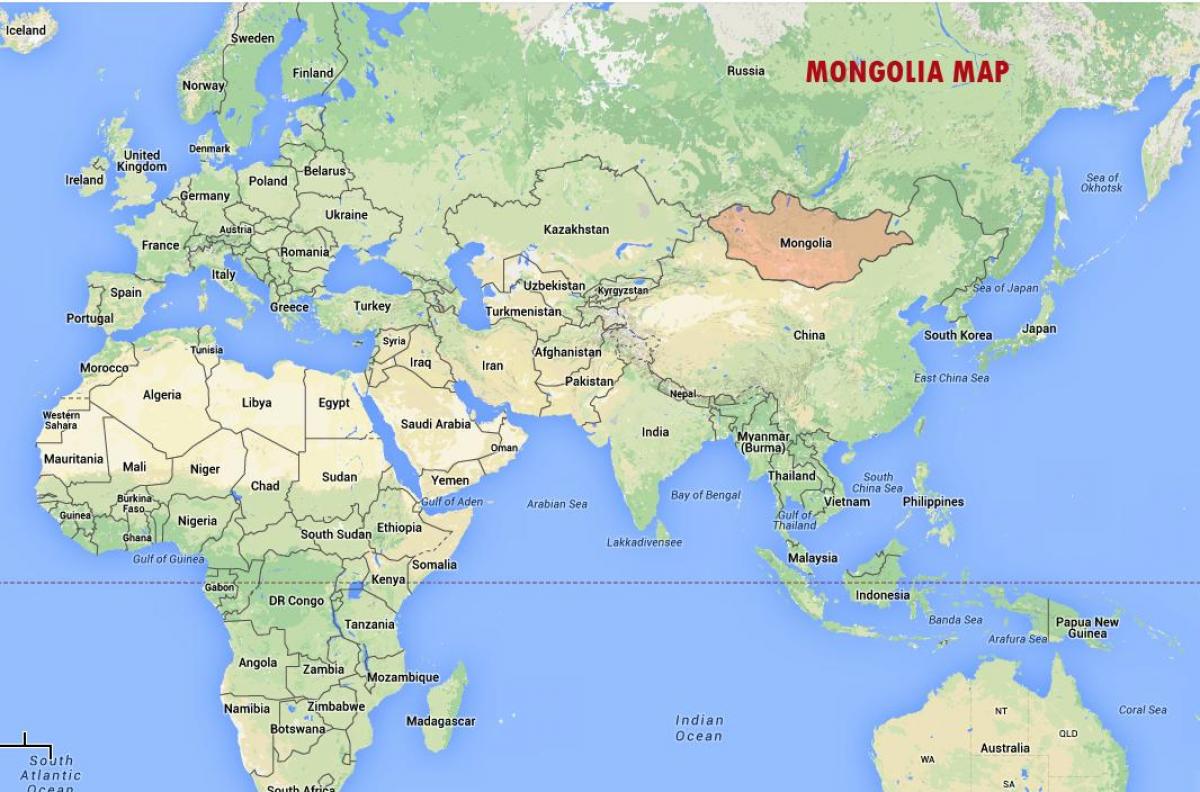 pasaulio žemėlapis, kuriame Mongolija