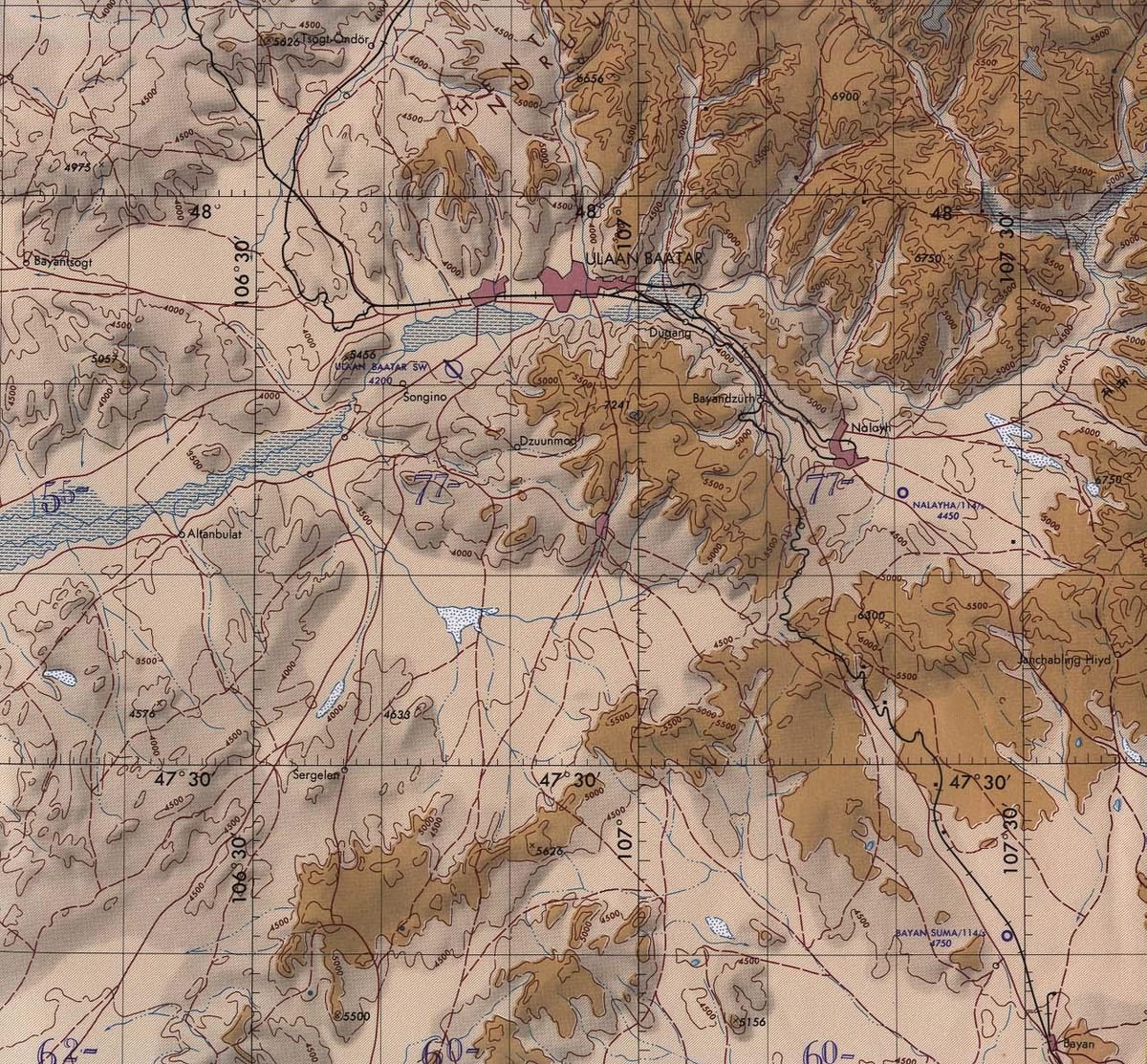 žemėlapis Mongolija topografinis