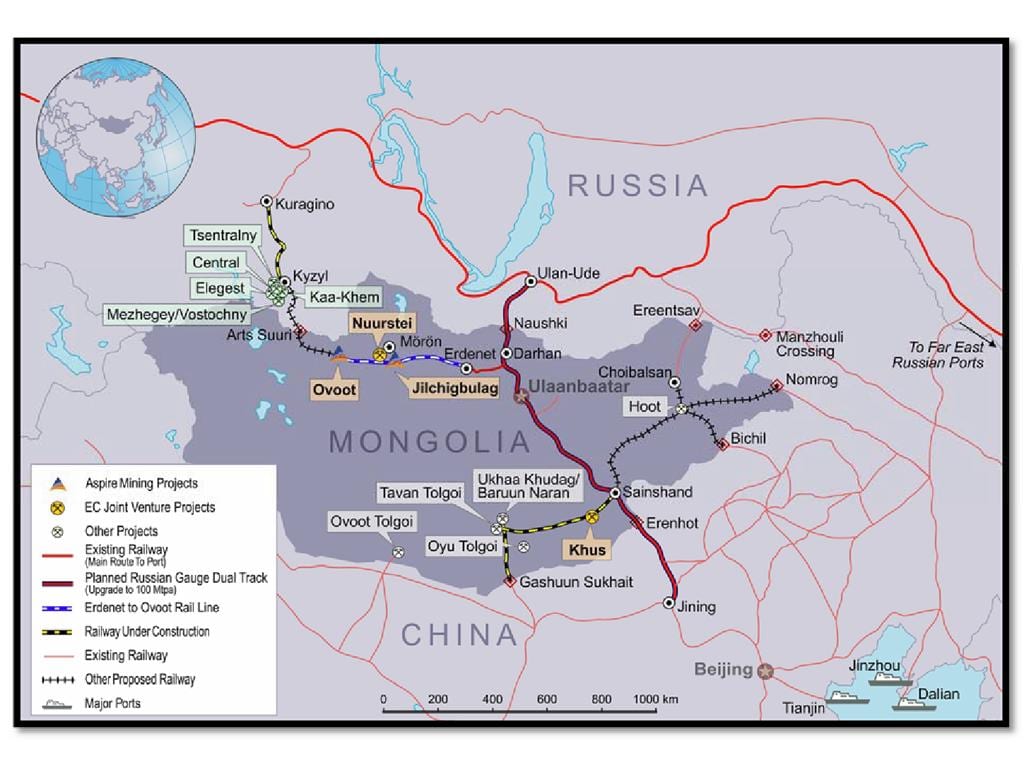 Mongolijos geležinkelių žemėlapis