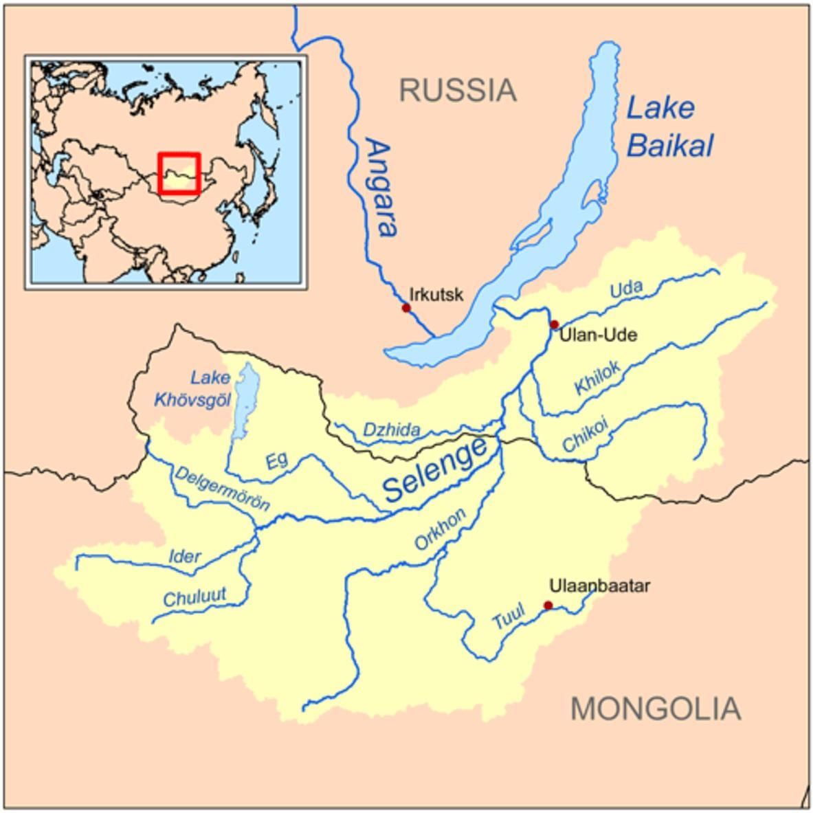 žemėlapis upės Mongolijoje