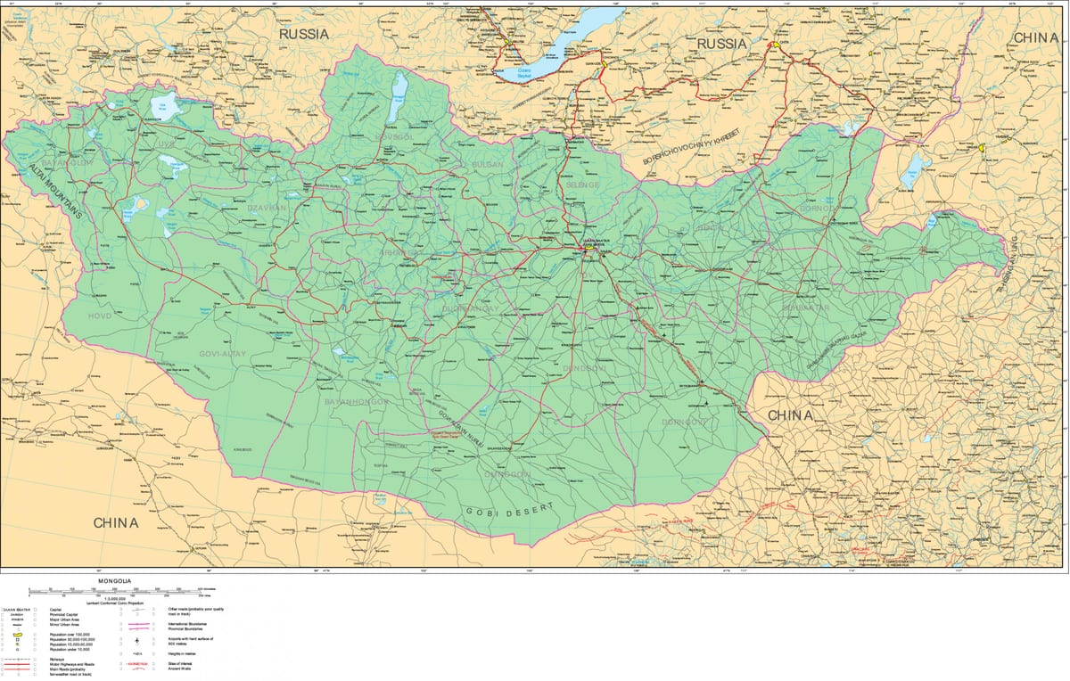 žemėlapis Mongolijos kelių