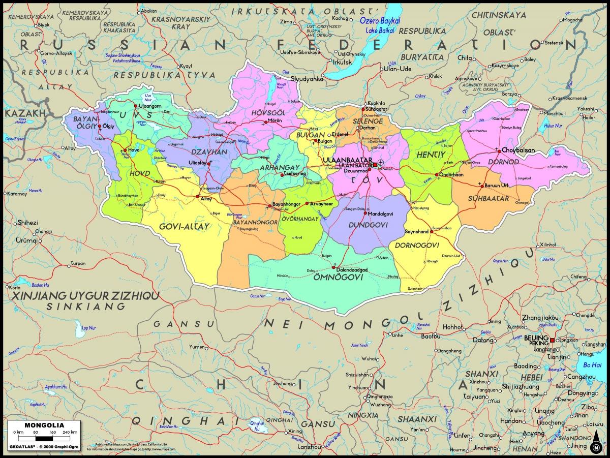 fizinis žemėlapis Mongolija
