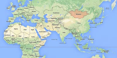 Pasaulio žemėlapis, kuriame Mongolija